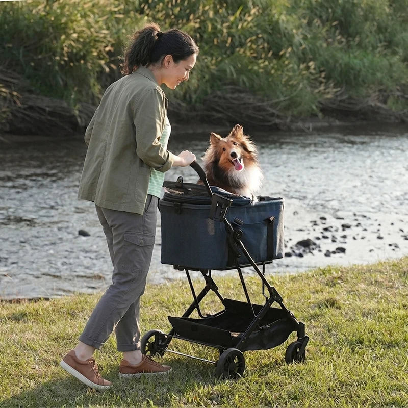 ibiyaya® Essential – Travois Tri-fold Pet Travel System XL, Pet Stroller with Detachable Carrier