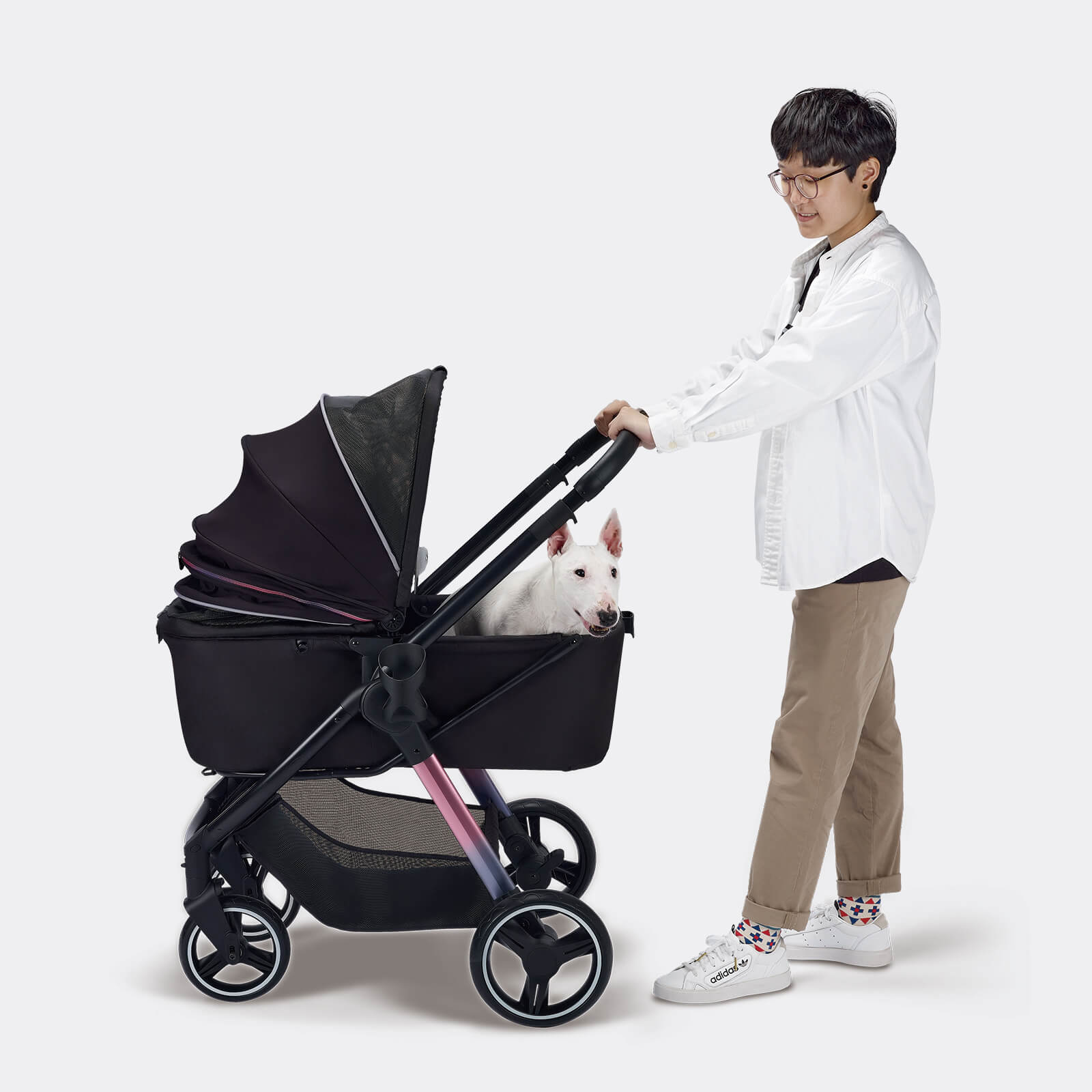 Retro Luxe Pet Stroller, Medium 4-Wheel Luxury Dog-Cat Stroller