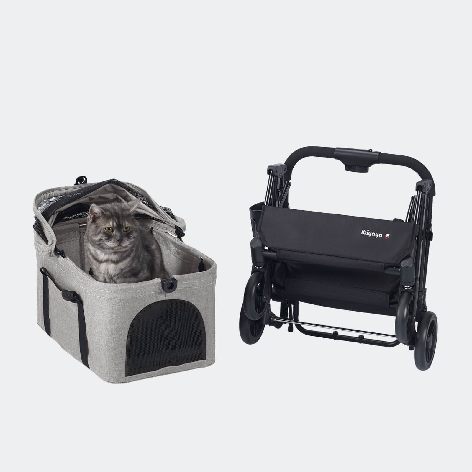 ibiyaya® Essential – Travois Tri-fold Pet Travel System XL, Pet Stroller with Detachable Carrier