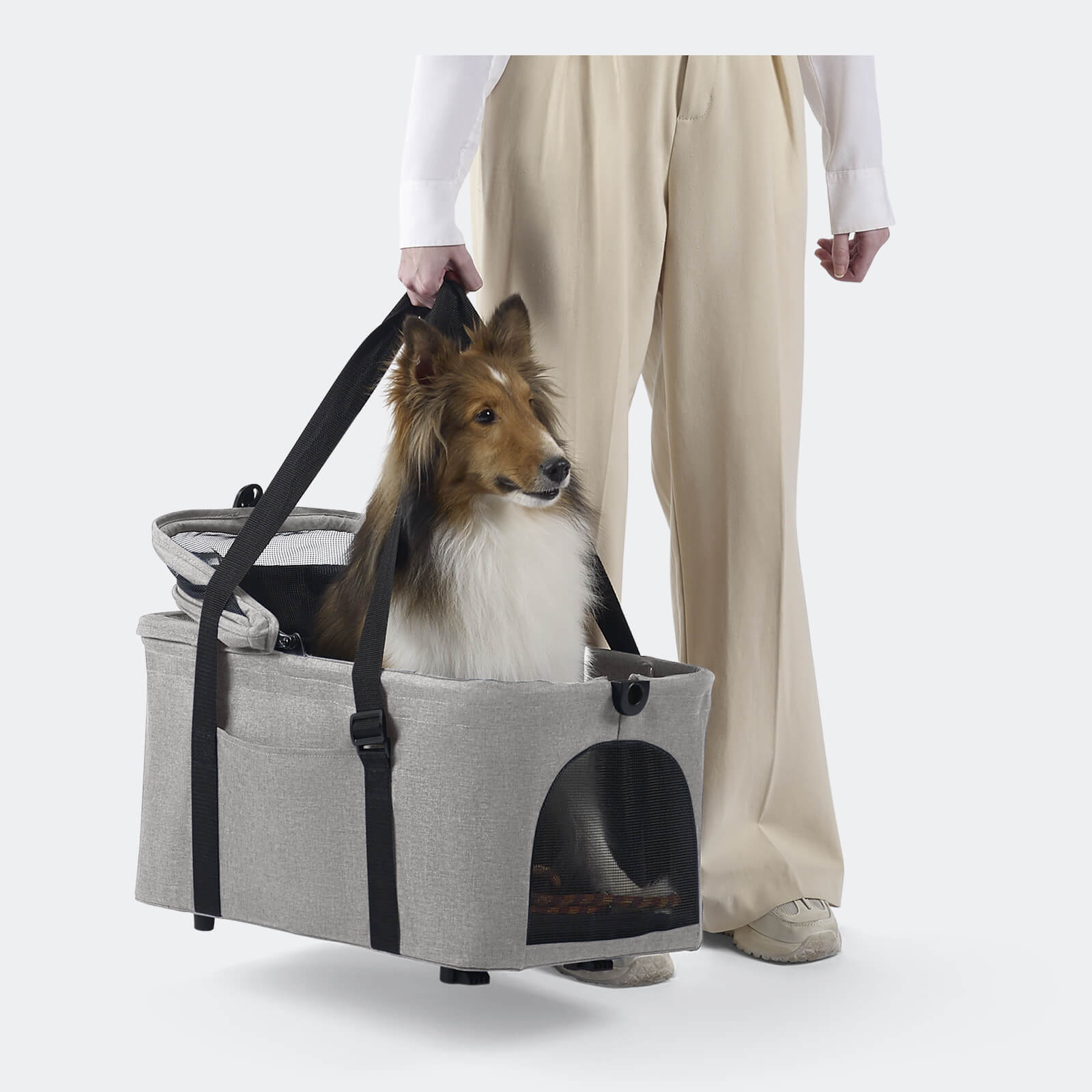 ibiyaya® Essential – Travois Tri-fold Pet Travel System XL, Pet Stroller with Detachable Carrier